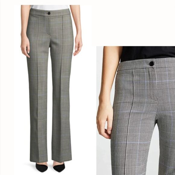 Theory Cardinal Portland Windowpane Plaid Straight Leg Trousers Pants, Size 10 - Picture 1 of 6